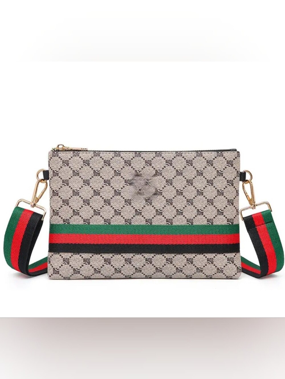 Beige Supreme Crossbody with Green and Red Web Strap